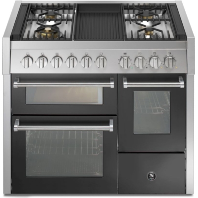 Steel Genesi 100/3, range cooker, 100 cm, Combisteam, Antracite, gas hob, barbecue grill plate, GQ10SFF-4BAN, with 5 year guarantee!