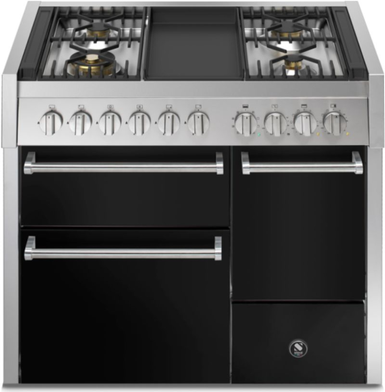 Steel Genesi 100/3 Solid Door, плита, 100 см, Combisteam, Nero, газовая плита, жаровня-гриль, GQ10SFF-D-4TBA, с гарантией 5 лет!