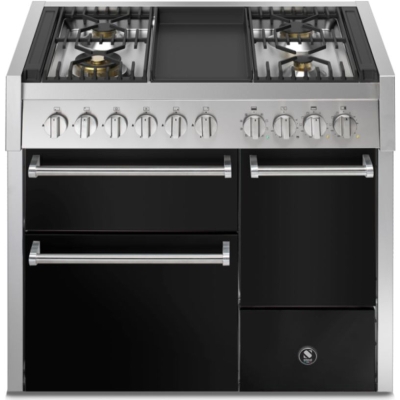 Terasest Genesi 100/3 Solid Door, Vahepliit, 100 cm, Combisteam, Nero, gaasipliit, Frytop grillplaat, GQ10SFF-D-4TBA, 5-aastase garantiiga!