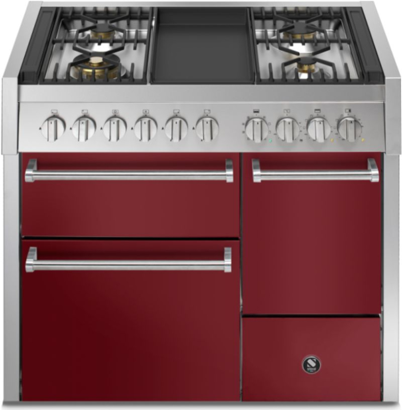 Сталь Genesi 100/3 Solid Door, плита, 100 см, Combisteam, Бордо, газовая плита, жаровня-гриль, GQ10SFF-D-4TBR, с гарантией 5 лет!