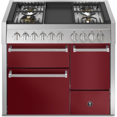 Terasest Genesi 100/3 Solid Door, Vahepliit, 100 cm, Combisteam, Bordeaux, gaasipliit, Frytop grillplaat, GQ10SFF-D-4TBR, 5-aastase garantiiga!