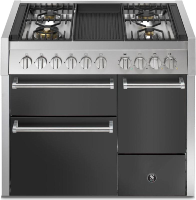 Сталь Genesi 100/3 Solid Door, плита, 100 см, Combisteam, антрацит, газовая плита, плита для гриля, GQ10SFF-D-4BAN, с гарантией 5 лет!