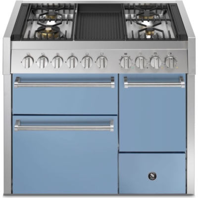 Terasest Genesi 100/3 täisuks, vahemiku pliit, 100 cm, Combisteam, Celeste, gaasipliit, grillplaat, GQ10SFF-D-4BCE, 5-aastase garantiiga!