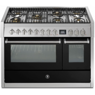 Steel Genesi 120, range cooker, 120 cm, Combisteam, Nero, gas hob, GQ12SF-6MBA, with 5 year guarantee!