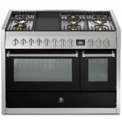 Steel Genesi 120, range cooker, 120 cm, Combisteam, Nero, gas hob, GQ12SF-6TBA, with 5 year guarantee!