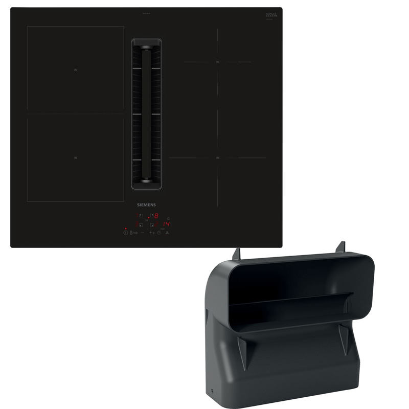 Siemens ED611BGA6, SET ED611BS16E, iQ300, hob with extractor hood (induction) + HZ9VDSB4, flat channel, 90 °, vertical S, 5 year guarantee!