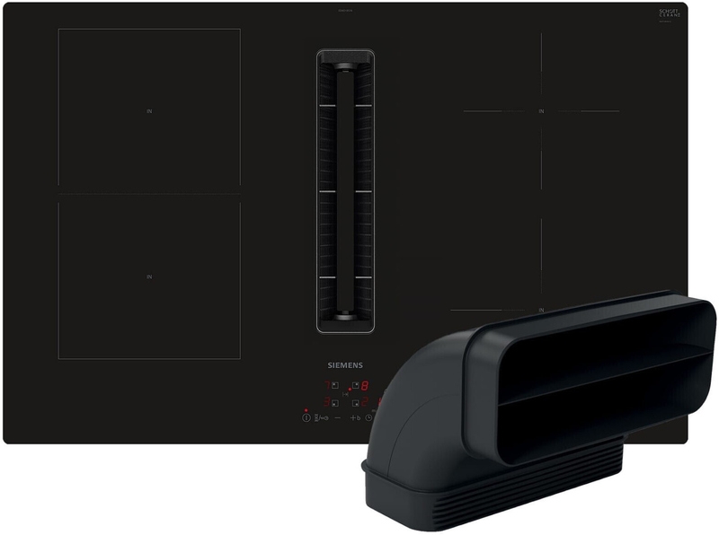 Siemens ED811HGA7, комплект индукционной варочной панели iQ500 со встроенной вытяжкой и плоским воздуховодом 90°, безрамная, 80 см, с гарантией 5 лет!