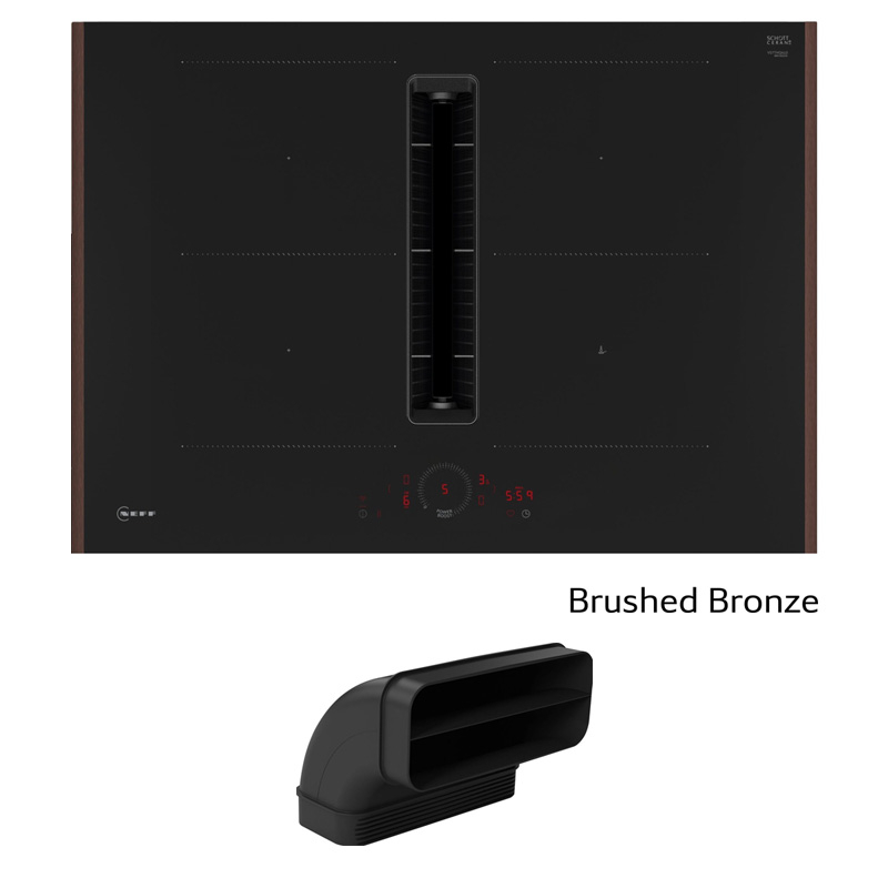 Neff V57YHQGA7, индукционная варочная панель SET с вытяжкой V57YHQ4C0, 70 см, матовая бронза + Z861SB2, плоский изгиб канала 90°, С ГАРАНТИЕЙ 7 ЛЕТ