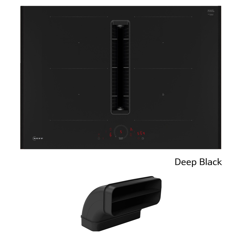 Neff V57YHQGA7, SET induction hob with extractor V57YHQ4C0, 70 cm, Deep Black + Z861SB2, 90° flat channel bend, WITH 7 YEAR WARRANTY