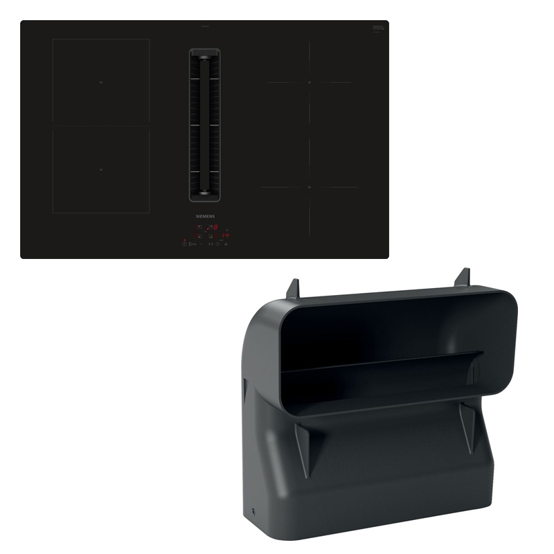 Siemens ED811BGA6, SET ED811BS16E, iQ300, induction hob with extractor hood, 80 cm + HZ9VDSB4, flat channel, 90 °, vertical S, with 5 year guarantee!