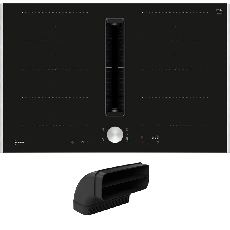 Neff V68TTXGA7, индукционная варочная панель SET с вытяжкой V68TTX4L0, 80 см и Z861SB2, плоский изгиб канала 90°, вертикальный черный, с гарантией 5 лет!