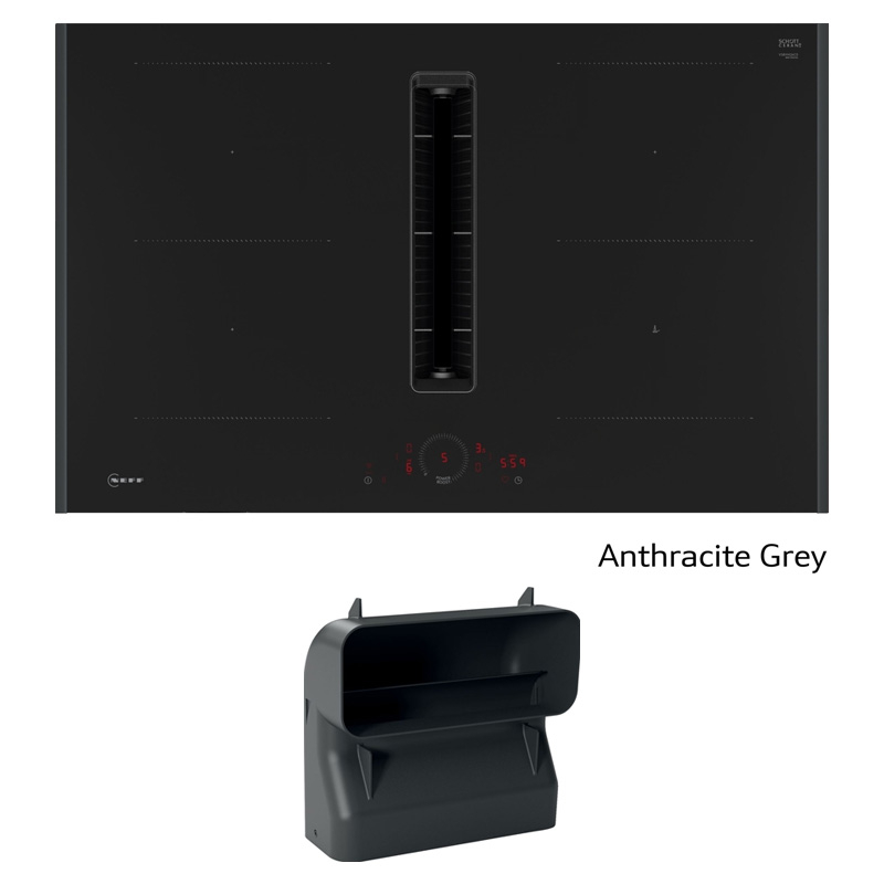 Neff V58YHQGA6, SET induction hob with extractor V58YHQ4C0, 80 cm, Anthracite Gray Z9802PFAY0 + Z861SB4 90° flat channel bend, WITH 7 YEAR WARRANTY