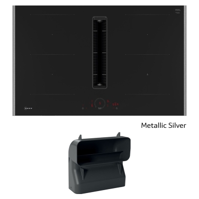 Neff V58YHQGA6, SET induction hob with extractor V58YHQ4C0, 80 cm, metallic silver Z9802PFMY0 + Z861SB4 90° flat channel bend, WITH 7 YEAR WARRANTY