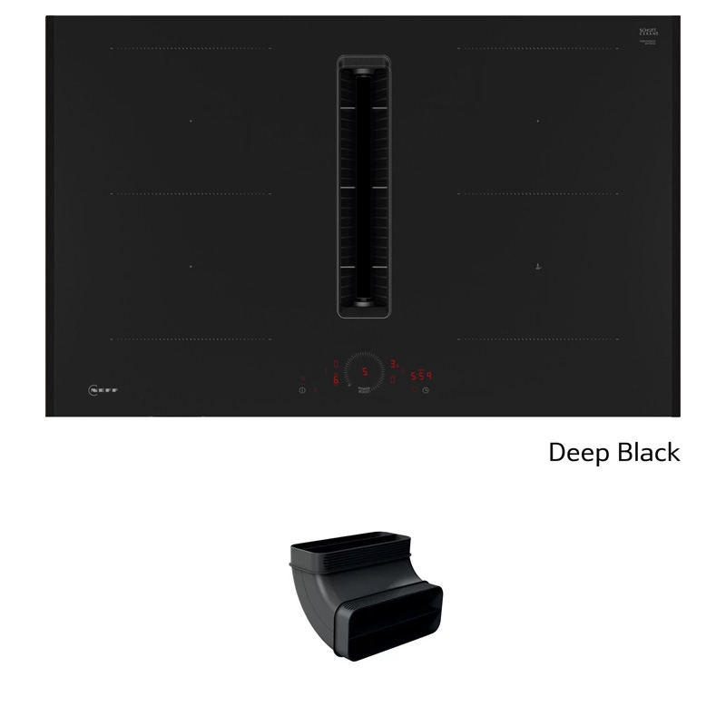Neff V58YHQGA7, SET induction hob with extractor V58YHQ4C0, 80 cm, Deep Black Z9802PFDY0 + Z861SB2, 90° flat channel bend, WITH 7 YEAR WARRANTY