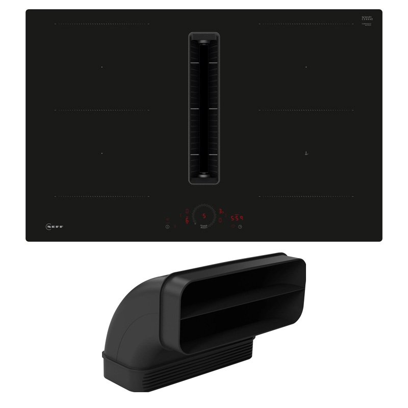 Neff V58PHQGA7, SET induktsioonpliit koos õhupuhastiga V58PHQ4C0, loputus, 80 cm, must + Z861SB2, 90° lamekanali käänakuga, 7-AASTISE GARANTIIGA