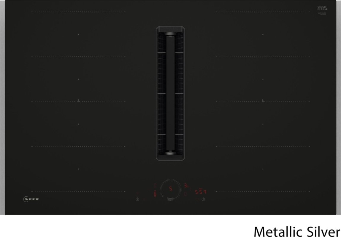 Neff V68YHL4B0, индукционная варочная панель с вытяжкой, 80 см, черный матовый, серебристый металлик Z9802PFMY0, С ГАРАНТИЕЙ 7 ЛЕТ