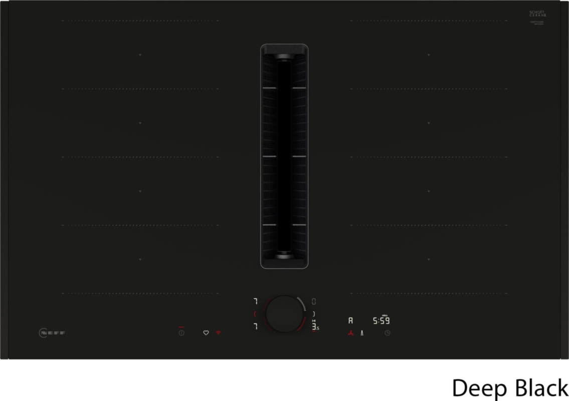 Neff V68TXDMATT, SET V68YYX4B0 + Z9801TWDY0 + Z9802PFDY0, induction hob with extractor hood, 80 cm, matt black, Deep Black, WITH 7 YEAR WARRANTY