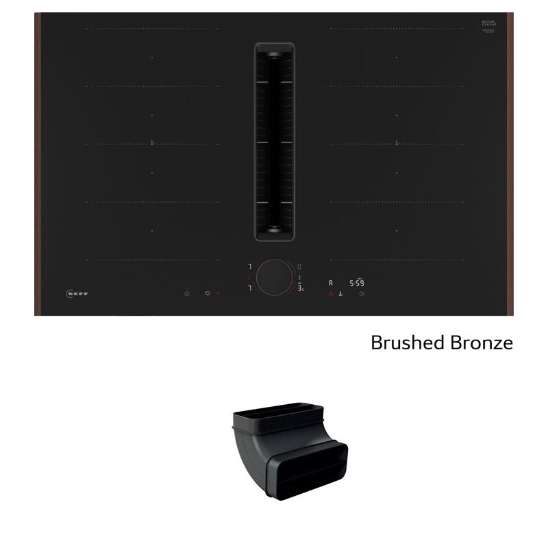 Neff V68YYXGA7, SET induction hob with extractor V68YYX4C0, 80 cm, brushed bronze Z9802PFBY0 + Z861SB2, 90° flat channel bend, WITH 7 YEAR WARRANTY