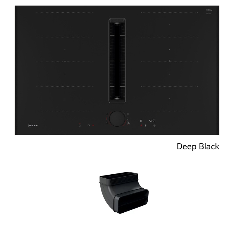Neff V68YYXGA7, SET induction hob with extractor V68YYX4C0, 80 cm, Deep Black Z9802PFDY0 + Z861SB2, 90° flat channel bend, WITH 7 YEAR WARRANTY