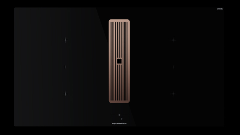 Küppersbusch KMI 9850.1 SR-E S7, желобная вентиляция 90 см, вкл. мотор, безрамочный, ручка из нержавеющей стали, медная решетка, гарантия 5 лет!