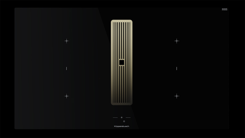 Küppersbusch KMI 9850.1 SR-S S4, желобная вентиляция 90 см, вкл. мотор, безрамочный, черные переключатели, золотая решетка, гарантия 5 лет!