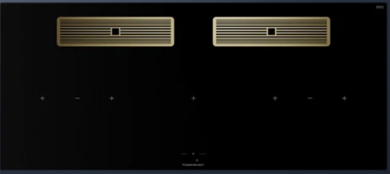 Küppersbusch KMI 12850.0 SR-S S4, корытная вентиляция 118 см, вкл. мотор, безрамочный, черные переключатели, золотая решетка, гарантия 5 лет!