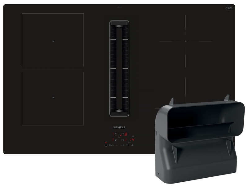 Siemens ED811HGA6, set iQ500 induction hob with integrated extractor hood and flat duct 90°, frameless, 80 cm, with 5 year guarantee!
