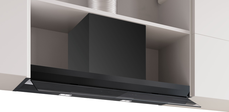 Bosch DBB97DP60, Series 6, integrated design hood, 90 cm, clear glass printed in matt black, EEK: A+, with 5 year guarantee!