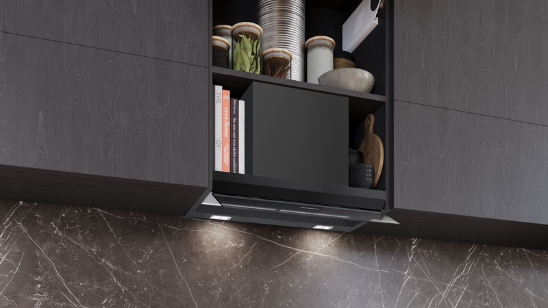 Siemens LJ67BDP60, iQ500, integrated design hood, 60 cm, clear glass printed in matt black, EEK: A*, with 5 year guarantee!