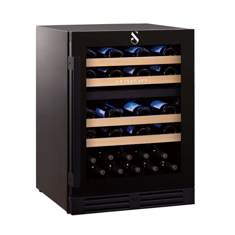 Swisscave WL155DF, 2-zone wine refrigerator 82 cm, 40 bottles, black. With a 5 year guarantee!