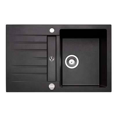 Naber set of built-in basins Corto 780, granite nero, with Drive 1S fitting, stainless steel coloured/black, 1041005