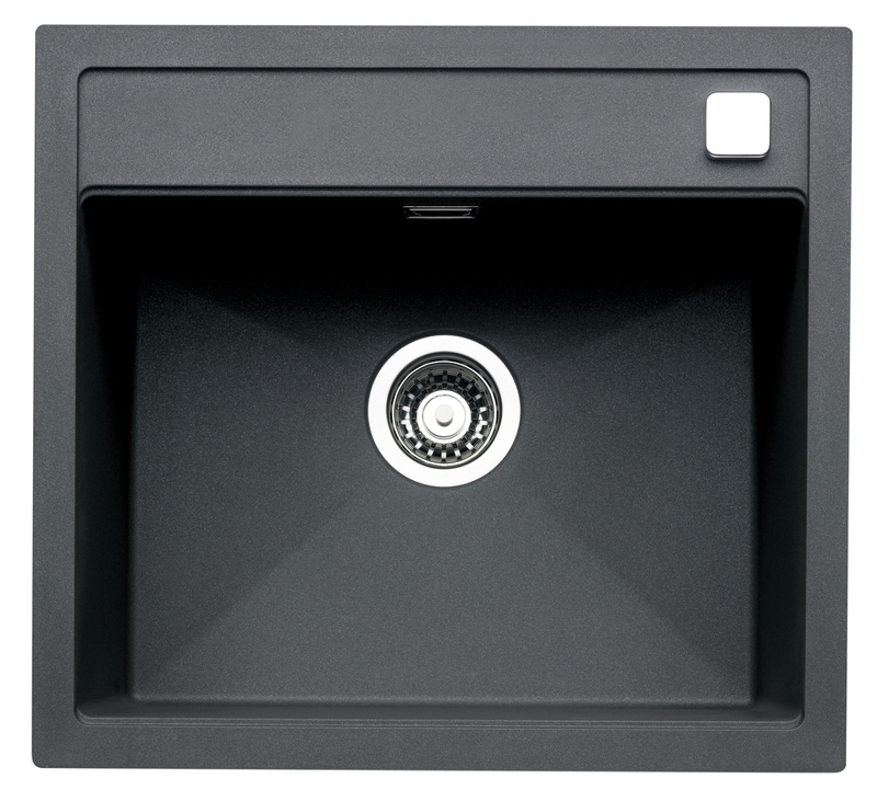 Набор встраиваемых раковин Naber, раковина со смывом, Ангола 56, гранит неро, со смесителем Drive 1S, цвет нержавеющая сталь/черный, 1041009