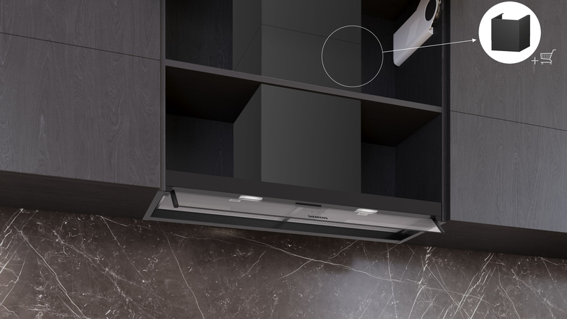 Siemens LJ95BCC60, iQ300, вытяжка интегрированного дизайна, 60 см, прозрачное стекло, черный матовый, EEK: B, с гарантией 5 лет!