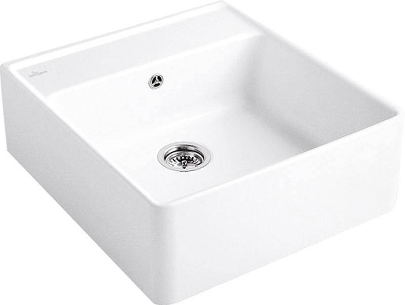 Ainulaadne tükk Villeroy &amp; Boch ühe kausiga valamu, värvus R1 valge alpikann, ekstsentriline, 3 auku, 632062R1