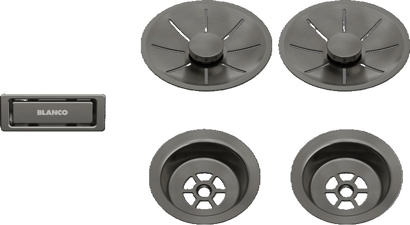 Blanco, waste and overflow set for double basins, satin dark steel, 206901