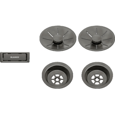 Blanco, waste and overflow set for double basins, satin dark steel, 206901