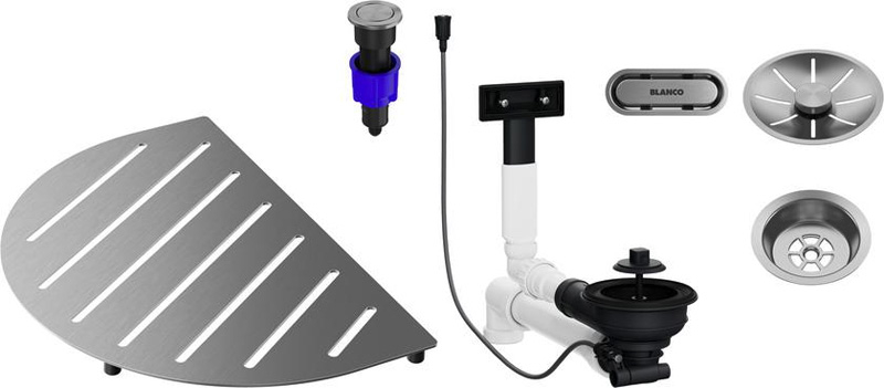 Blanco drain set, bundle of Oovalon components, brushed stainless steel, 527993