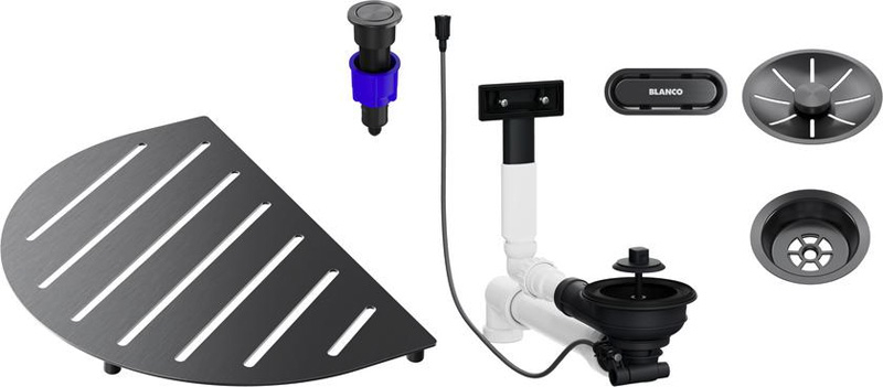 Blanco drain set, bundle Oovalon components, satin dark steel, 527996