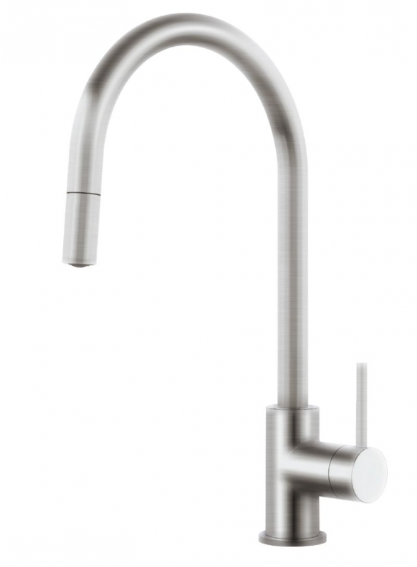 Systemceram KeraDomo FRESH, single lever mixer with pull spout, high pressure, 10311, color stainless steel finish
