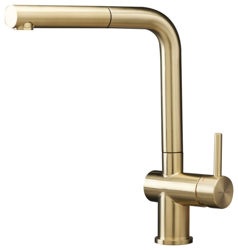 Reginox Cedar single lever mixer stainless steel, color gold II, pull spout high pressure, R38796