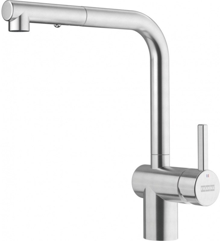 Franke Atlas Neo, однорычажный смеситель с выдвижным изливом, выдвижной душ высокого давления, нержавеющая сталь, 115.0741.710