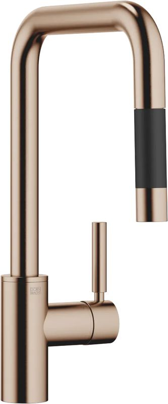 Dornbracht META SQUARE pull-down single lever mixer with shower function, high pressure, brushed bronze, 33870861-42