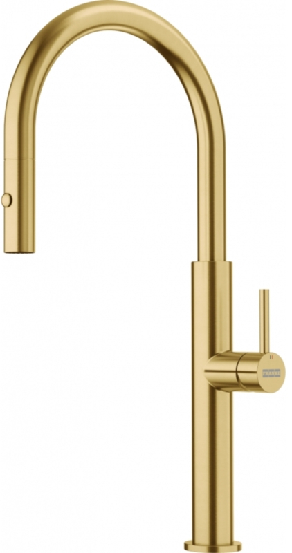 Franke Pescara J single lever mixer, high pressure pull spout, solid stainless steel, PVD gold, 115.0741.697