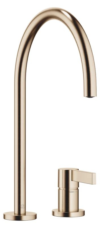 Single piece Dornbracht TARA ULTRA single lever mixer, two-hole mixer with individual rosettes, high pressure, brushed champagne, 32815875-46
