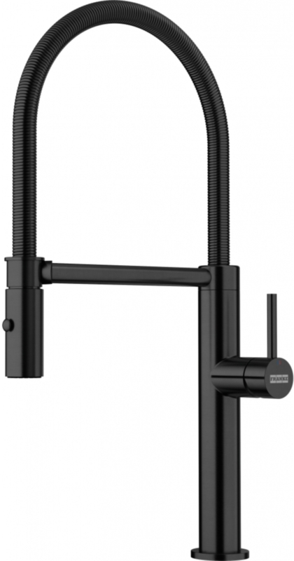 Однорычажный смеситель Franke Pescara J Semi-Pro, фиксированный излив высокого давления, массив нержавеющей стали, индустриальный черный PVD, 115.0741.721