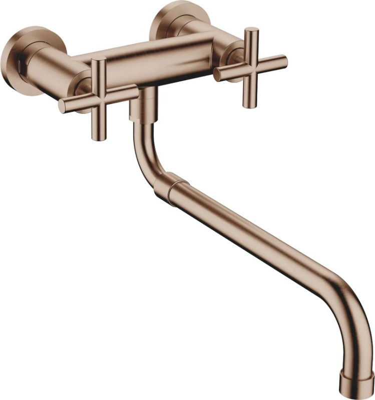 Dornbracht Tara wall bridge fitting with pull-out spout, high pressure, brushed bronze, 31151892-42