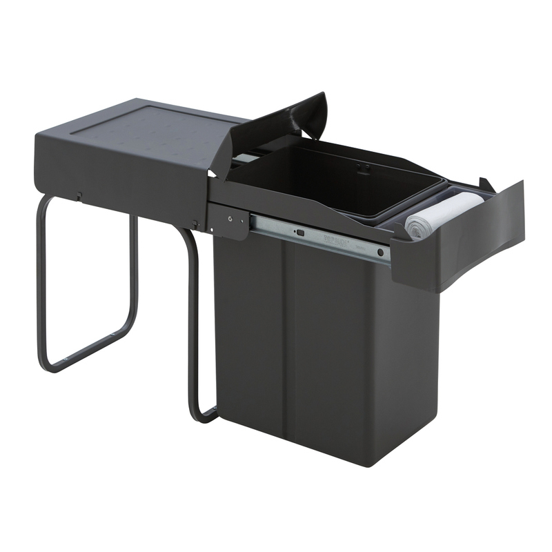 WESCO® built-in waste bin 30DT with storage tray, pull-out technology for revolving doors, orion gray, 21 l, 8011621