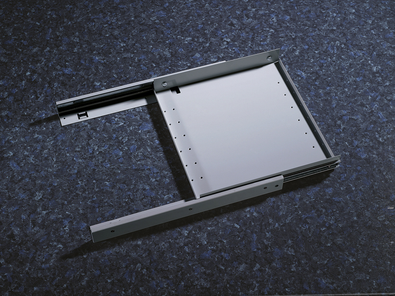 WESCO® DS trolley, aluminum gray, pull-out technology for revolving doors in diagonal corner cabinets, interior pull-out, 8011136