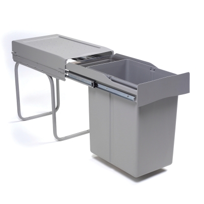 WESCO® built-in waste bin 30DT with storage tray, pull-out technology for revolving doors, aluminum gray, 21 l, 8011622