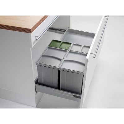 WESCO® Pullboy Vario 300 S/800-4, waste system for existing pull-outs, aluminum gray, 50 l, 8011640